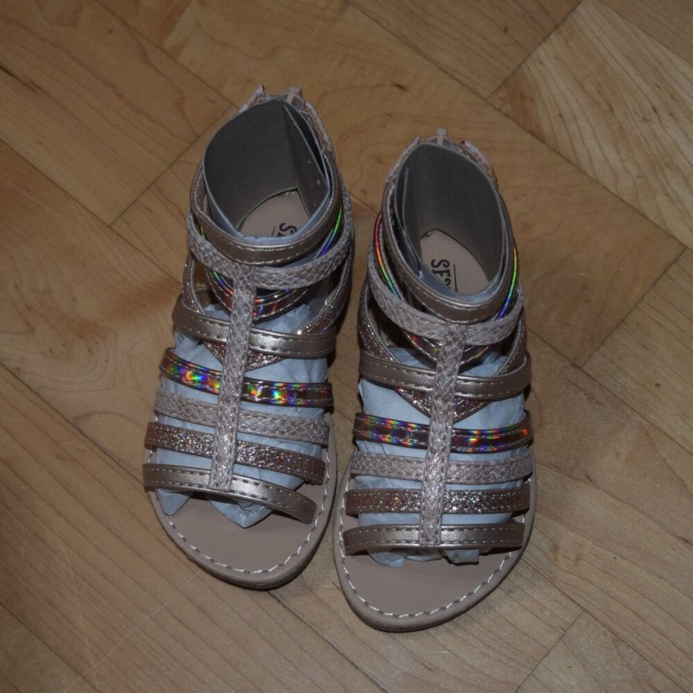 New! Baby Toddler Girls' sz 6 SEYCHELLES Gladiator Gold Glitter Sandals Shoes - Picture 6 of 9